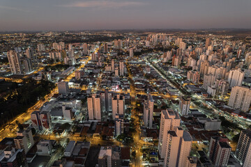Fototapeta na wymiar Central region of the City of Campinas with buildings, avenues and cars in the early evening. Francisco Glicério Avenue, Orosimbo Maia Avenue and City Hall area.
