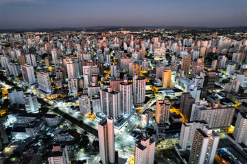 Central region of the City of Campinas with buildings, avenues and cars in the early evening....