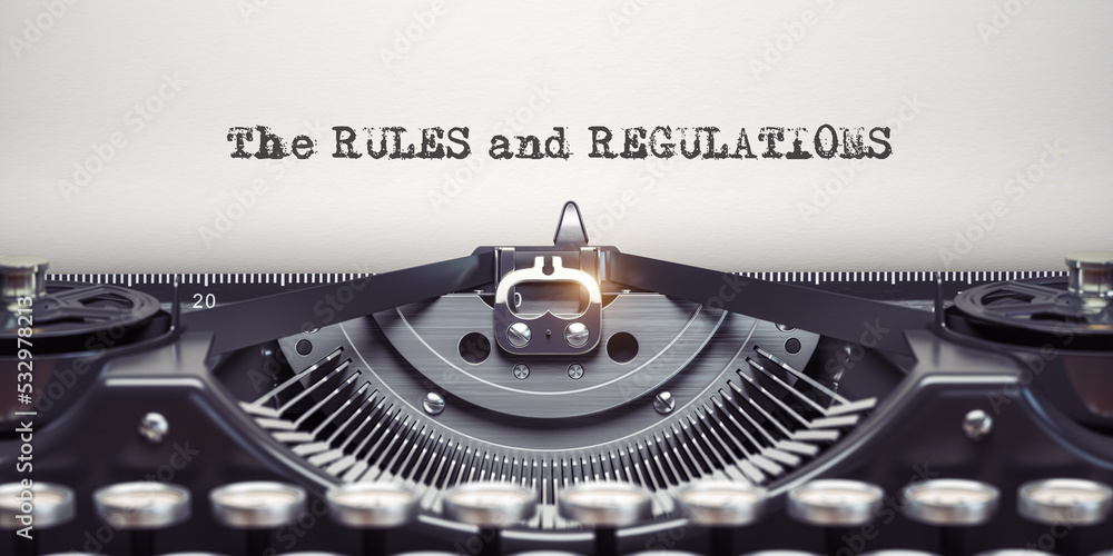 Fototapete rules and regulationswritten by typewriter. typewriter and text on white sheet.