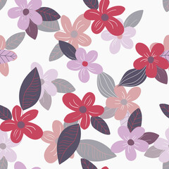 Seamless floral pattern based on traditional folk art ornaments. Art flowers on color background. Scandinavian style. Sweden nordic style. Vector illustration. Simple minimalistic pattern