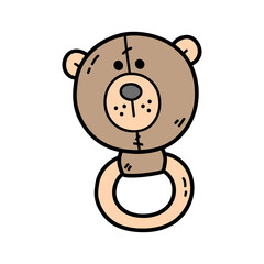 Vector icon illustration of doodle baby nursery rattle 