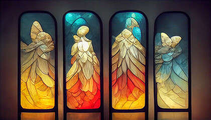Beautiful stained glass windows with angels