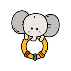 Vector icon illustration of doodle baby nursery rattle elephant