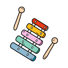 Vector icon illustration of  outline doodle baby xylophone