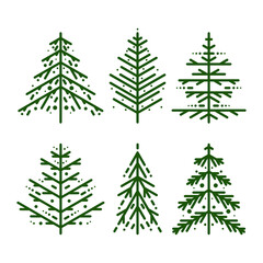 Green stylized Christmas trees isolated on white background