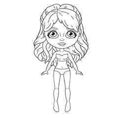 Vector illustration of  outline doll for children, coloring and scrap book