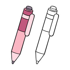 Vector illustration coloring page of cartoon pen with example  for children and scrap book