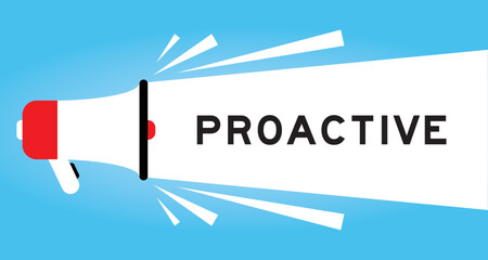 Color megaphone icon with word proactive in white banner on blue background