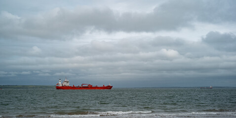 Tanker ship on the river Shannon in the Republic of Ireland.