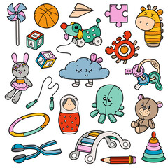 Cute vector collection of colorful baby doodles for playing