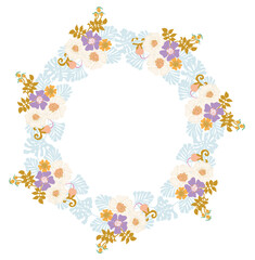 Vector Graceful Art Nouveau Flowers Bouquets of Convolvulus, Briar, Lotus, Lilac and Ranunculus