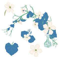 Vector Graceful Art Nouveau Flowers Bouquets of Convolvulus, Briar, Lotus, Lilac and Ranunculus