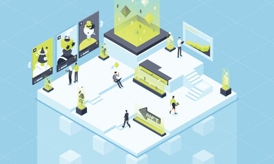 Non-Fungible NFT marketplace, isometric illustration items non-fungible tokens NFTs