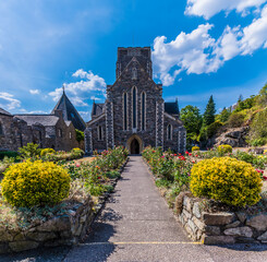 A view along a path leading to the monastery, Mount St. Bernard Abbey in Leicestershire, UK in...