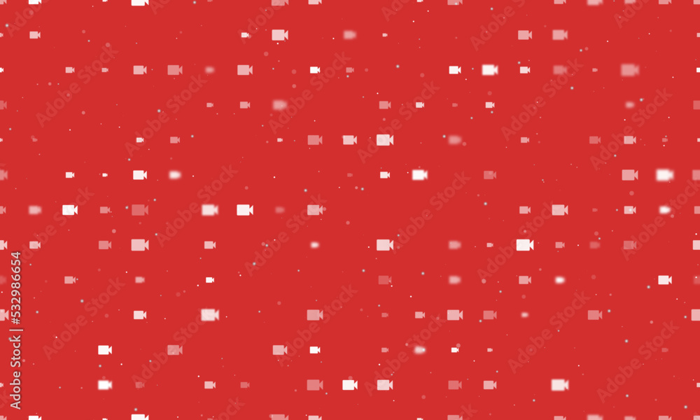 Poster seamless background pattern of evenly spaced white video camera symbols of different sizes and opaci