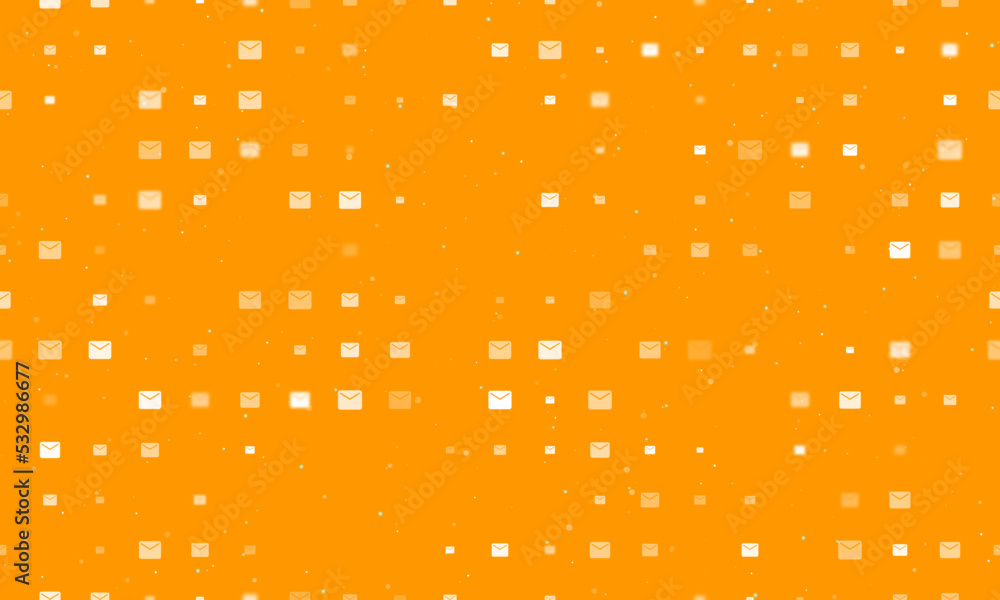 Poster seamless background pattern of evenly spaced white email symbols of different sizes and opacity. vec