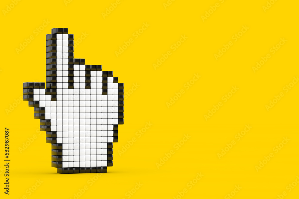Poster pixel hand cursor icon. 3d rendering