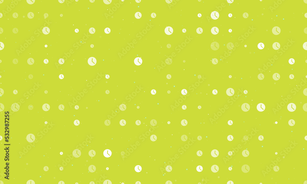 Poster seamless background pattern of evenly spaced white time symbols of different sizes and opacity. vect