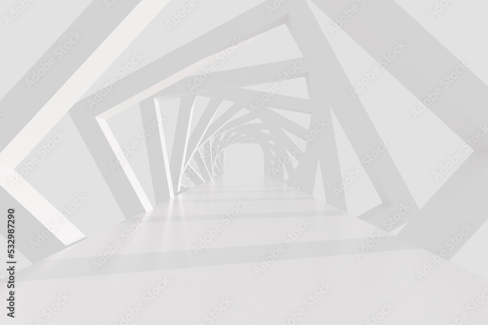 Aufkleber illuminated empty open space, corridor or room interior, white abstract modern architecture backgrou