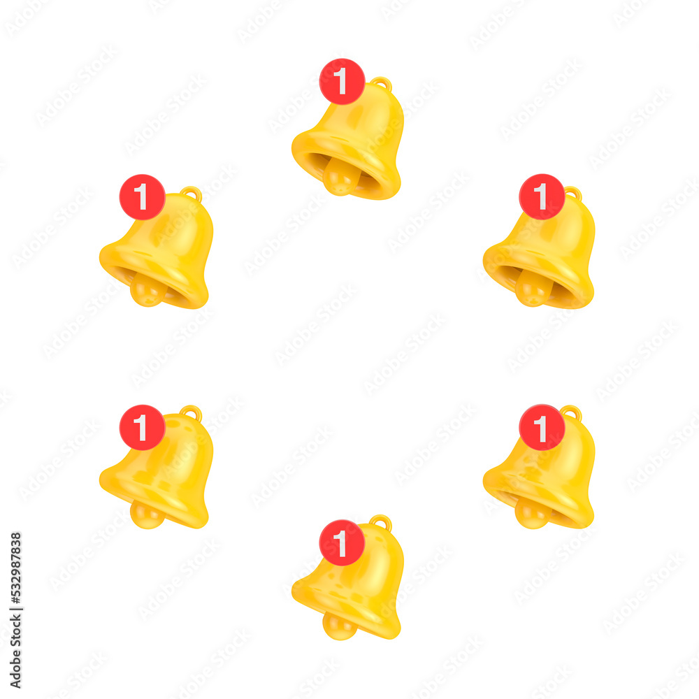 Poster circle of cartoon social media notification bells with new message icon. 3d rendering