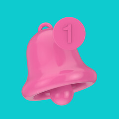 Pink Cartoon Social Media Notification Bell with New Message Icon in Duotone Style. 3d Rendering