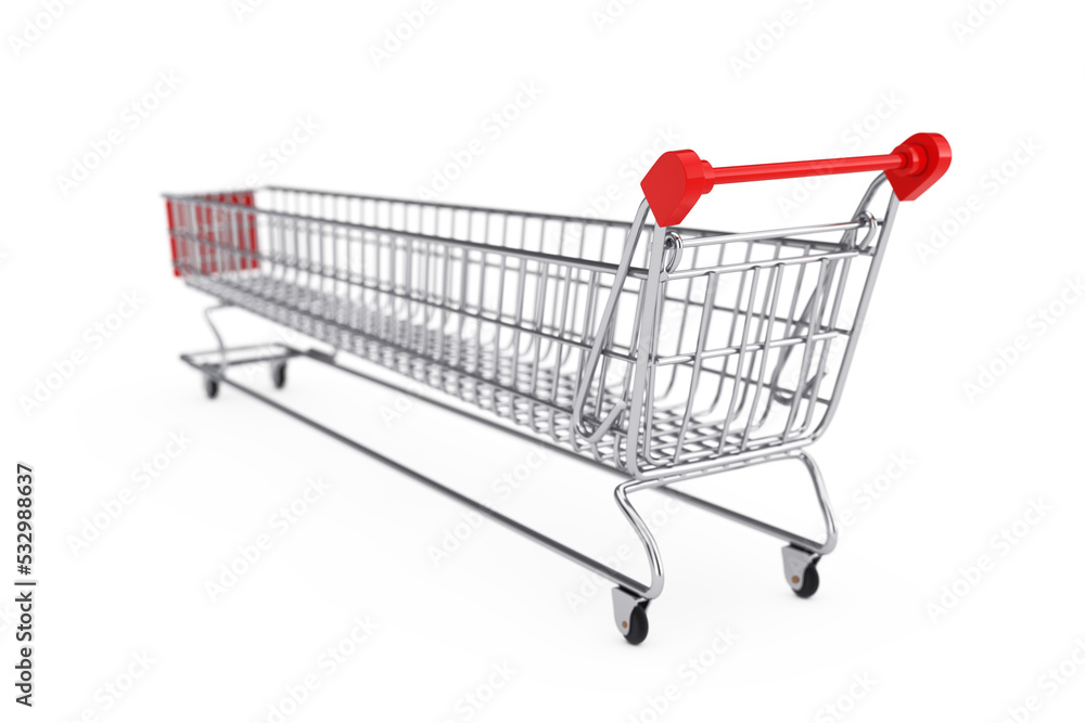Poster extra long and large shopping cart trolley. 3d rendering
