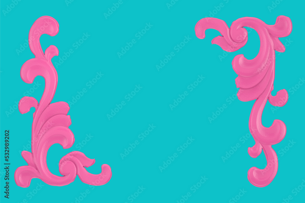 Aufkleber pink gypsum bagetnye frames and element. stucco weave, pattern, ornament in duotone style. 3d render