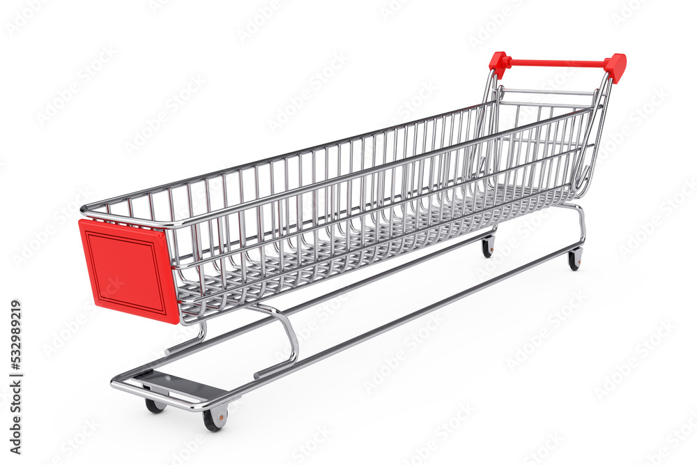 Poster extra long and large shopping cart trolley. 3d rendering
