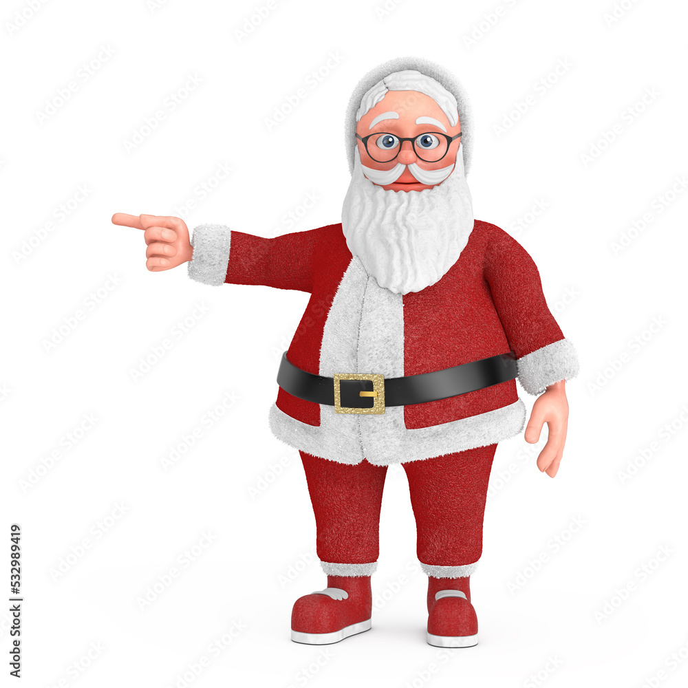 Aufkleber happy christmas and new year greeting concept. cartoon cheerful santa claus granpa points a finger a