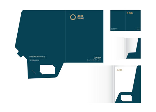 A4 size single pocket reinforced folder mock-up isolated a minimalistic design Dard green theme vector illustration.