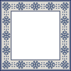 Vintage pattern stylish square frame retro blue spiral cross