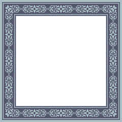 Vintage pattern stylish square frame retro blue spiral curve cross