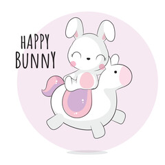 Flat cute animal bunny and horse illustration for kids. Cute bunny character
