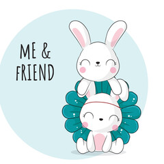 Obraz na płótnie Canvas Flat cute animal bunny and friend illustration for kids. Cute bunny character 