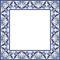 Vintage pattern stylish square frame retro blue botanic garden spiral cross flower leaf
