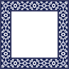 Obraz premium Vintage pattern stylish square frame retro blue botanic garden spiral cross flower leaf