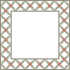 Vintage pattern stylish square frame botanic garden plant flower cross leaf vine