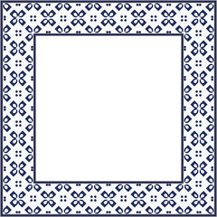 Vintage pattern stylish square frame blue geometry cross dot