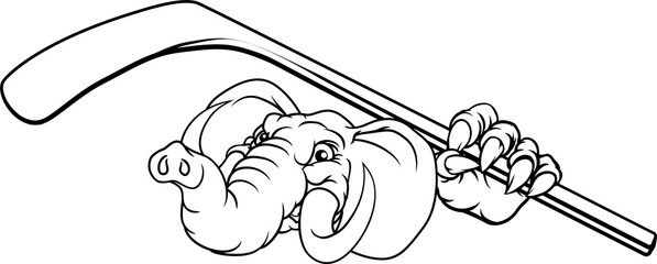 Elephant Ice Hockey Player Animal Sports Mascot