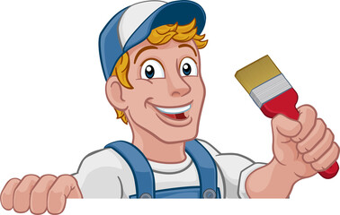 Painter Decorator Paintbrush Handyman Cartoon Man