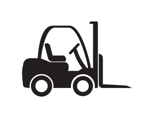 Forklift truck icon, black vector on white background