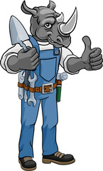 Rhino Bricklayer Builder Holding Trowel Tool