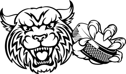 Obraz premium Wildcat Ice Hockey Player Animal Sports Mascot