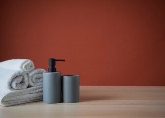 Clean towels and Soap dispenser.