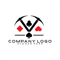 Vector logo design illustration of two axes with poker card symbol. Unique logo