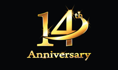 14 year anniversary celebration logo.  14th Anniversary celebration. Gold Luxury Banner of 14th Anniversary celebration. thirteenth celebration card. Vector anniversary