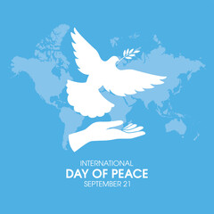 International Day of Peace on 21 September vector. Human hand with dove of peace white silhouette icon vector. September 21 each year. Important day