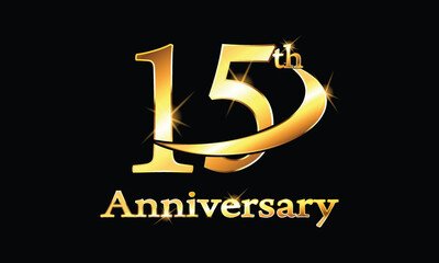 15 year anniversary celebration logo.  15th Anniversary celebration. Gold Luxury Banner of 15th Anniversary celebration. fifteenth celebration card. Vector anniversary
