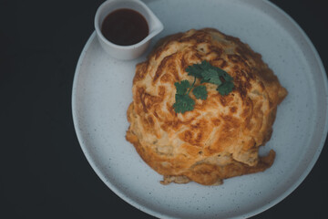 Easy Thai food menu, Thai omelette over rice Thai called Kai Jeaw Rad Kow.