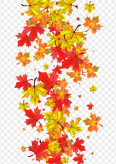 Fototapeta na wymiar Autumnal Leaf Background Transparent Vector. Floral Design Texture. Golden Wallpaper Foliage. Flying Leaves Design.